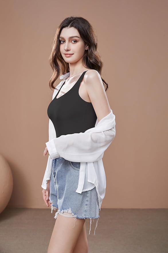 Sexy Plunge Neck Sleeveless Bodysuit Jumpsuit Leotard Tank Top Double Lined Shapewear 1997