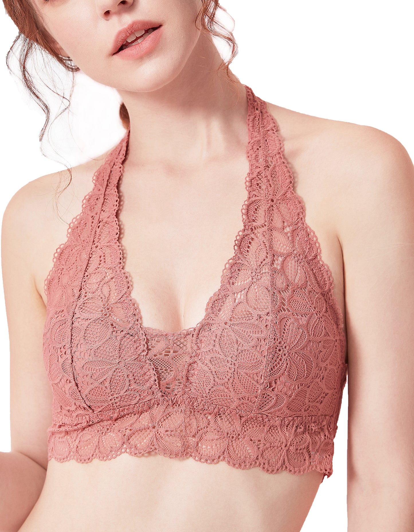 Soft Sexy Breathable Wirefree Lace Padded Halter Bralette (for A-C Cups) 0930