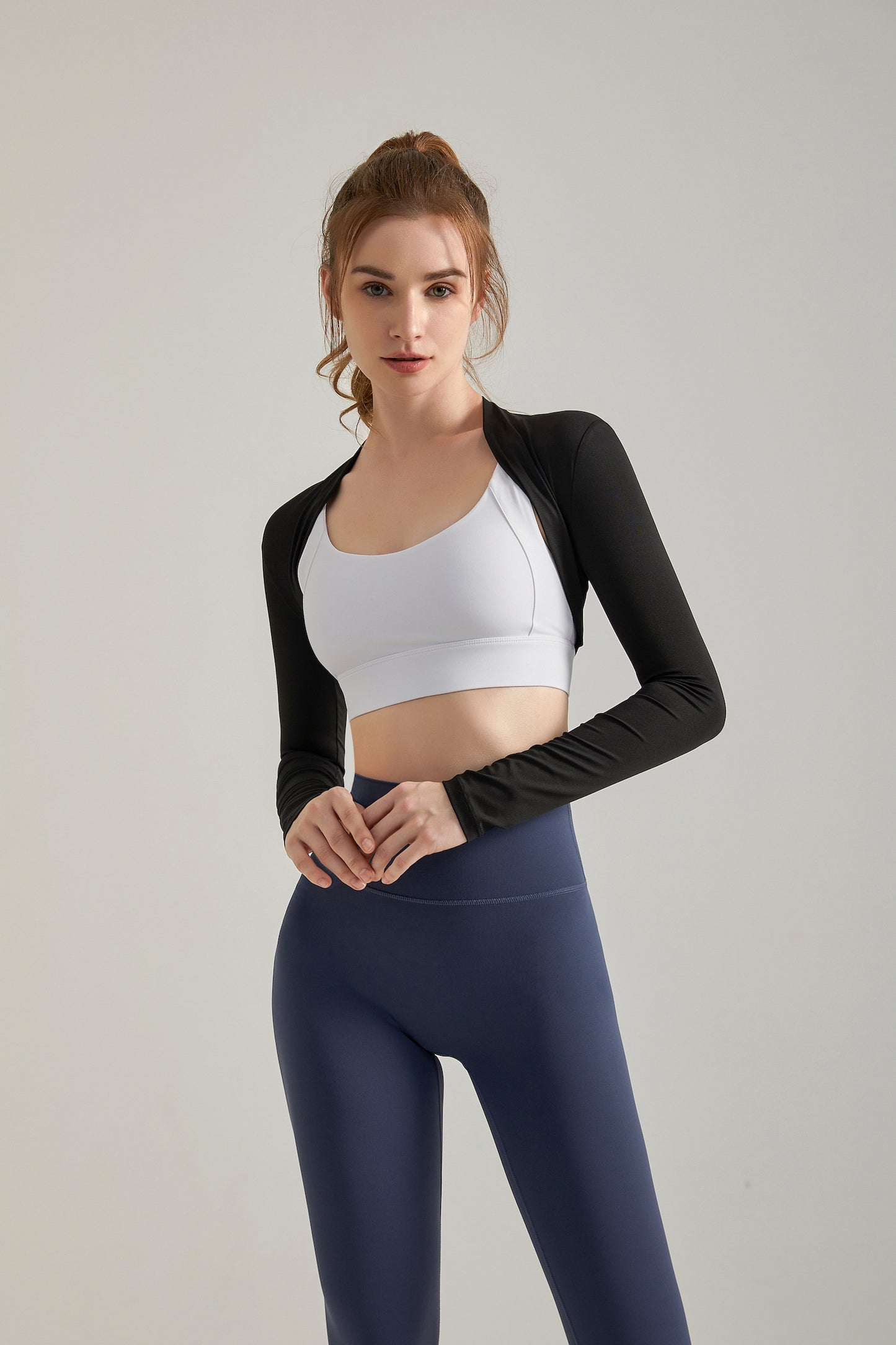 Women Open Front Long Sleeve Bolero Shrug Yoga Workout Fitness Crop Top KJ001