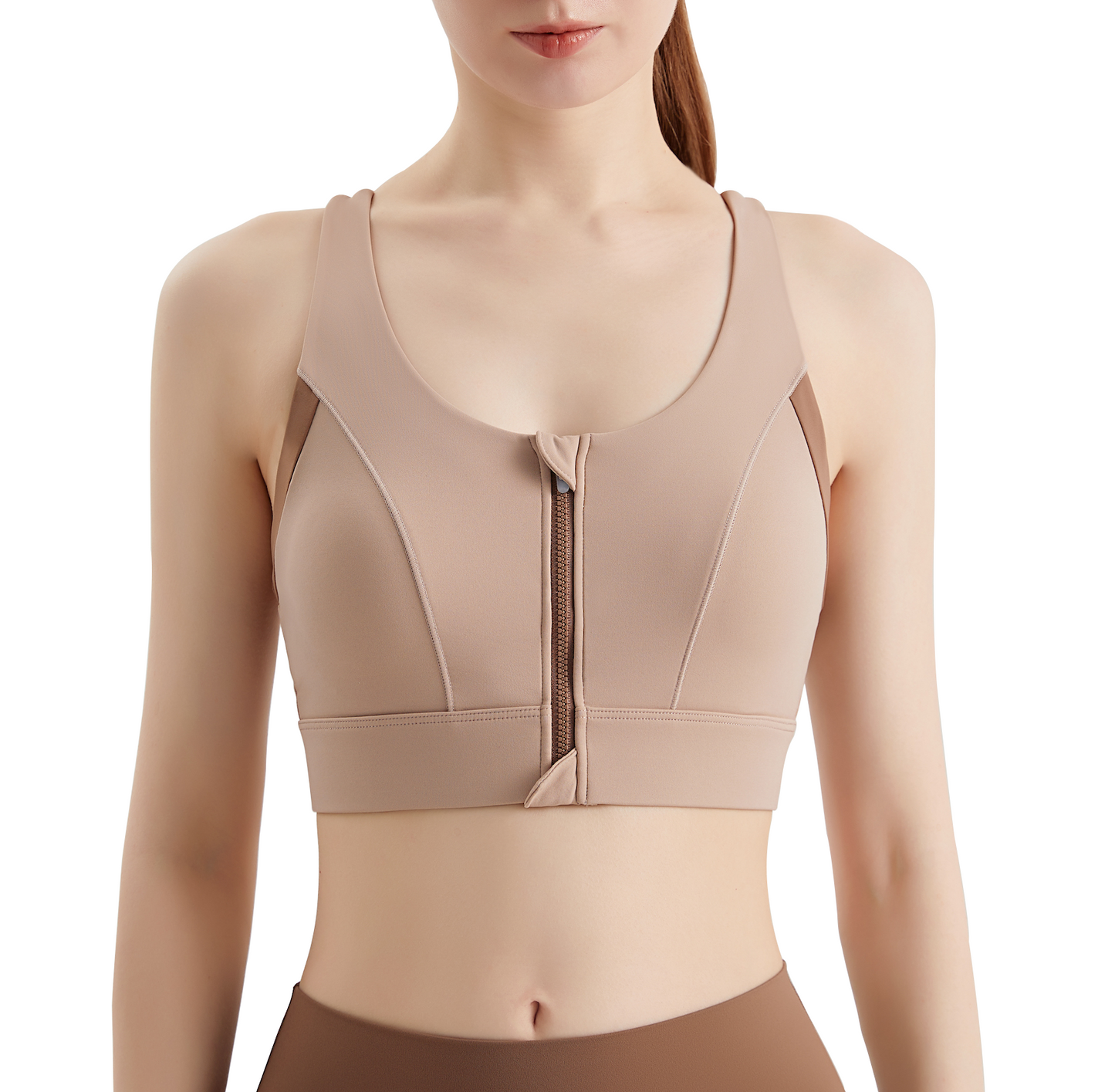 Women Zip Front Running Fitness Sports Bra Yoga High Support Padded Racerback WX366