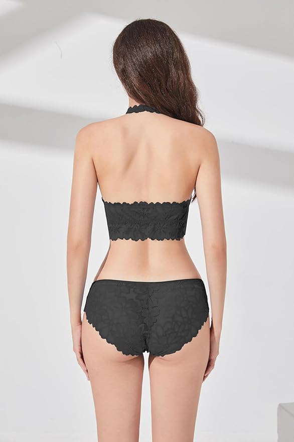 Soft Sexy Breathable Wirefree Lace Padded Halter Bralette (for A-C Cups) 0930