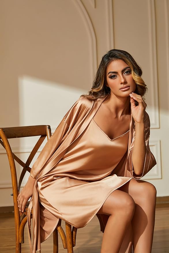 Satin Nightgown V Neck Sleepwear Dress Slip Chemise LC71S3