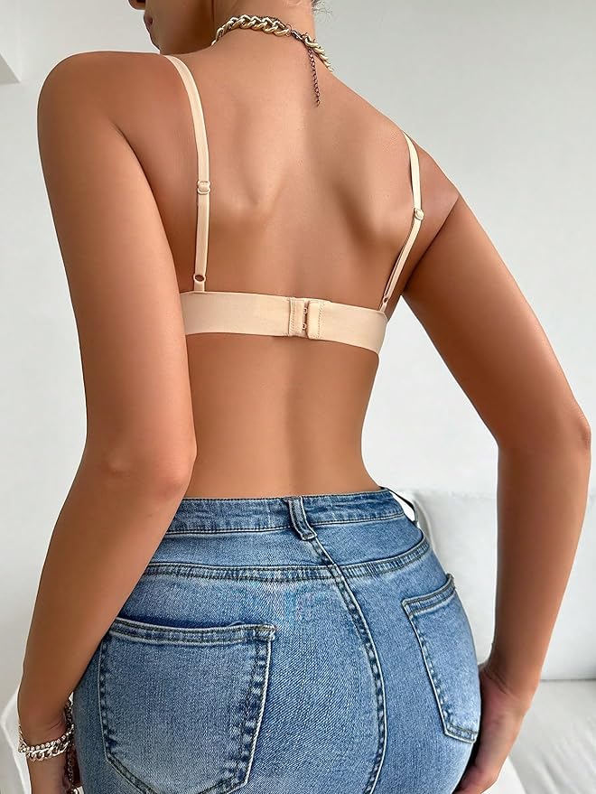 Triangle Cup Simple Lace Deep V Sexy Wireless Adjustable Straps Non Padded Bralette 812