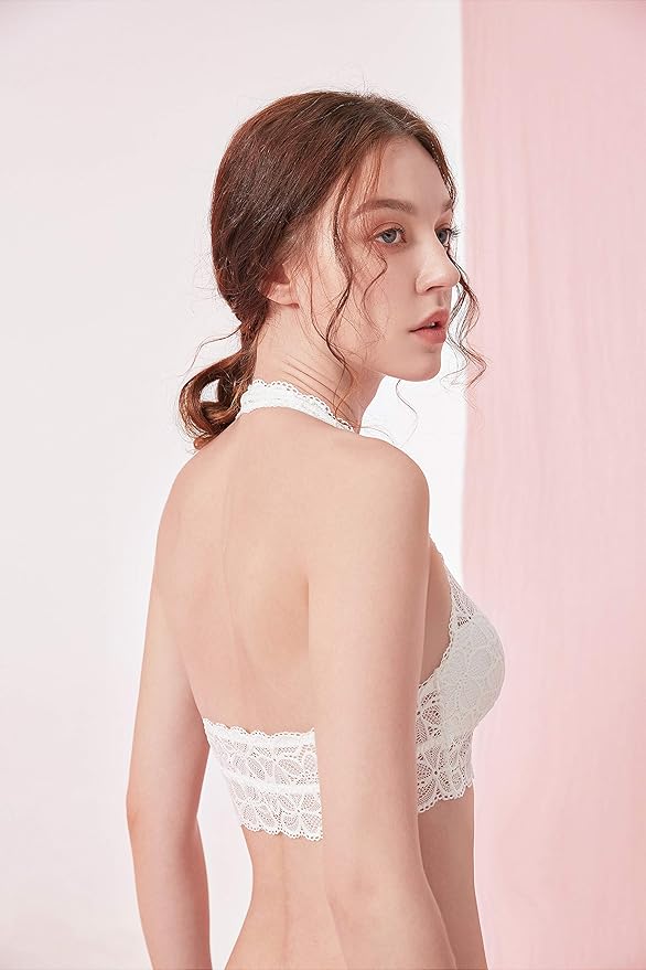 Soft Sexy Breathable Wirefree Lace Padded Halter Bralette (for A-C Cups) 0930