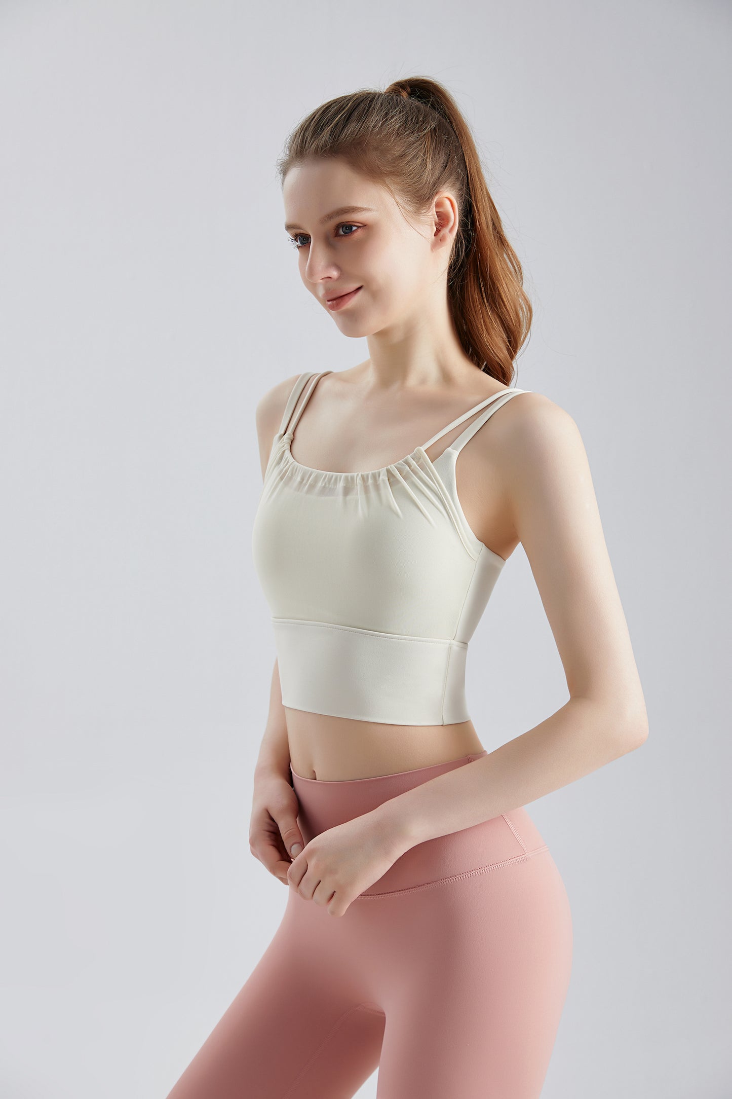 Women's Longline Strappy Sports Workout Yoga Bra, Wirefree Padded Mesh Sheer Design Camisole Crop Top BX027